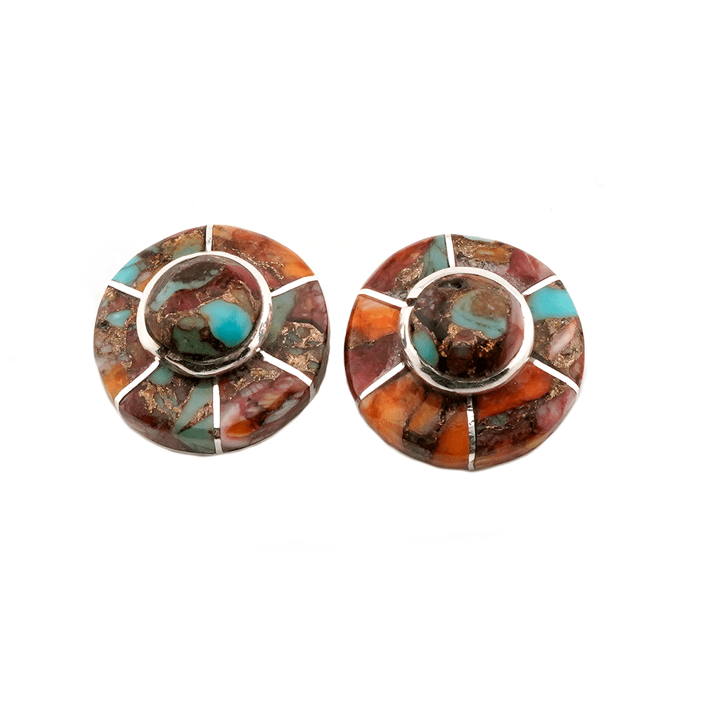Small Spiny Turquoise Bronze Post Earring