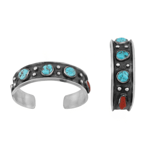 Oxidized Turquoise And Coral Bracelet