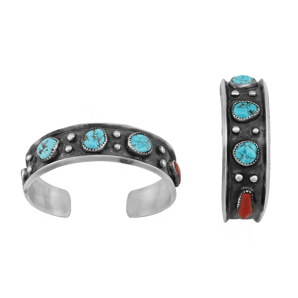 Oxidized Turquoise And Coral Bracelet
