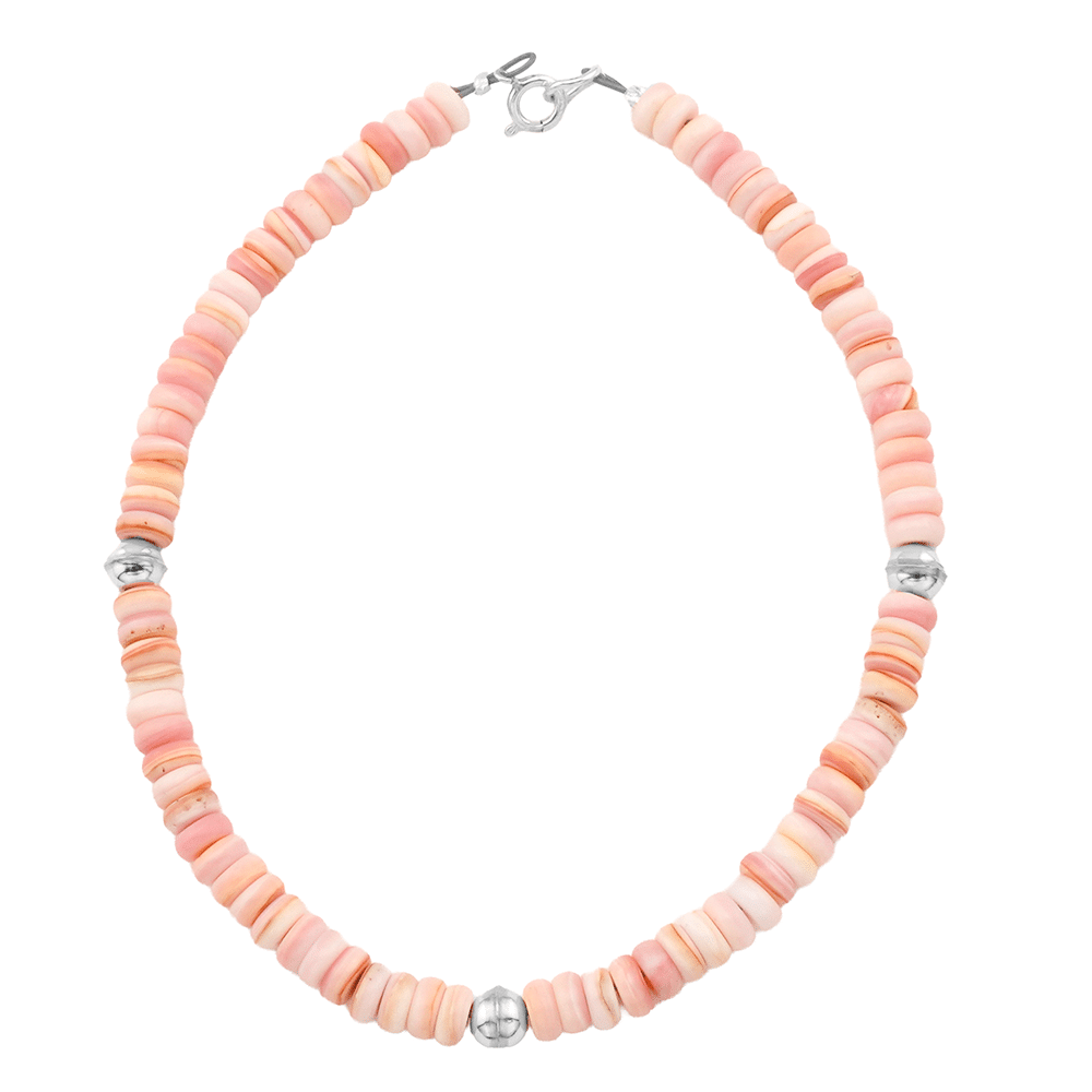 Pink Conch And Silver Bead Bracelet