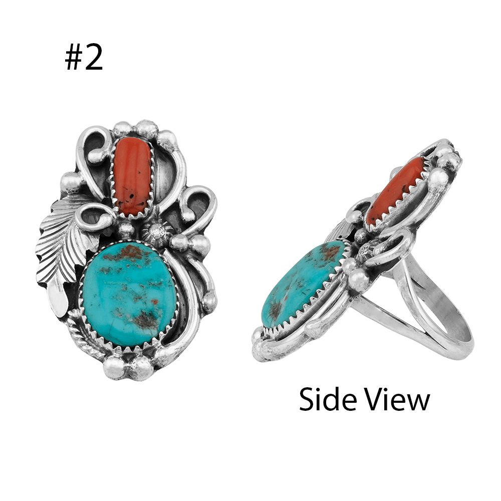 Turquoise And Coral Women's Ring - Image 2