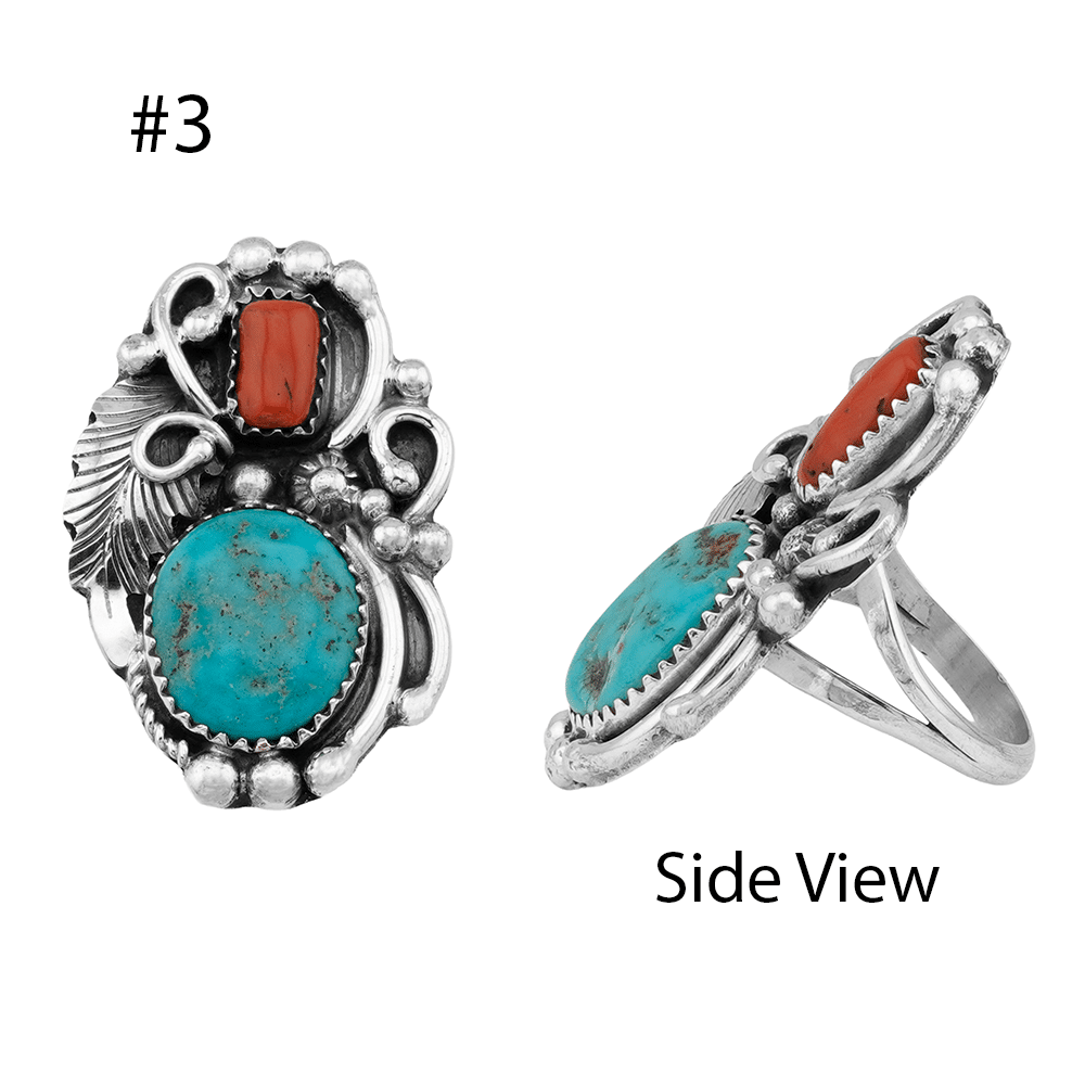 Turquoise And Coral Women's Ring - Image 3