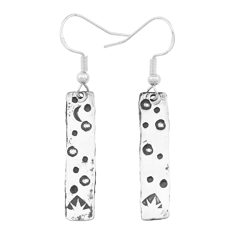 Silver Moon & Stars Stamped Earring