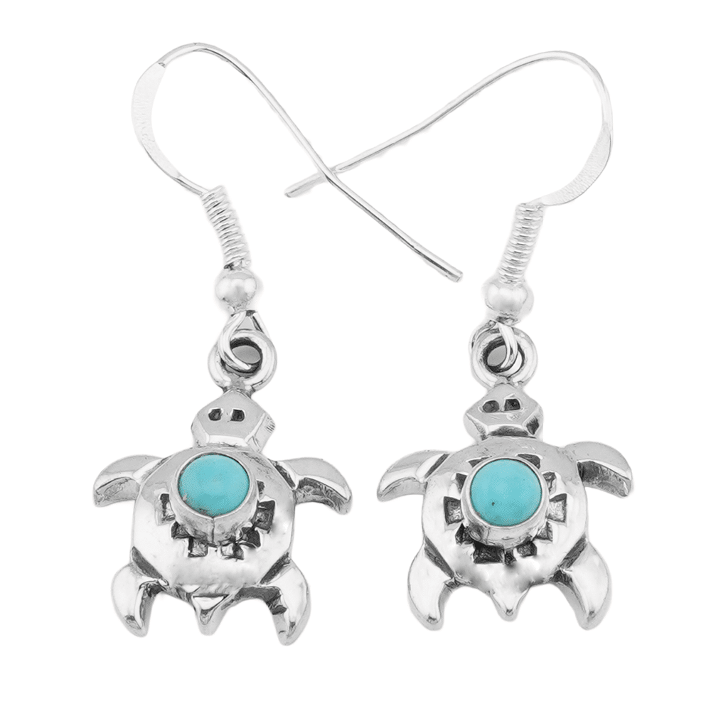 Sterling Silver Cast Turquoise Turtle Earrings