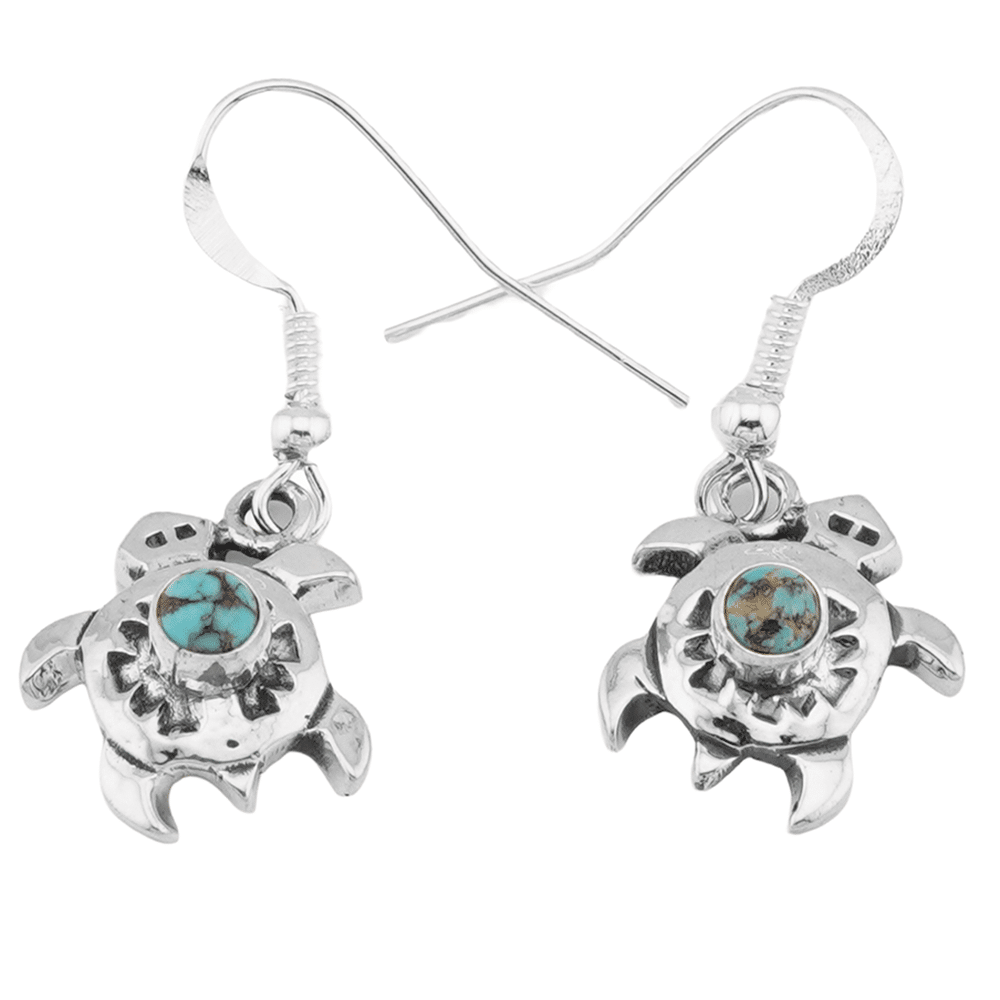 Sterling Silver Cast Turquoise Turtle Earrings - Image 2
