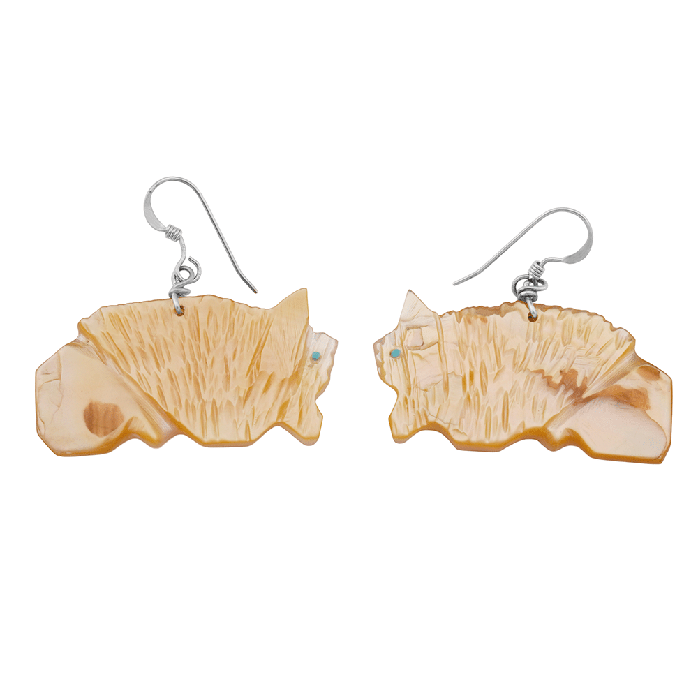 Carved Yellow Shell Buffalo Earrings