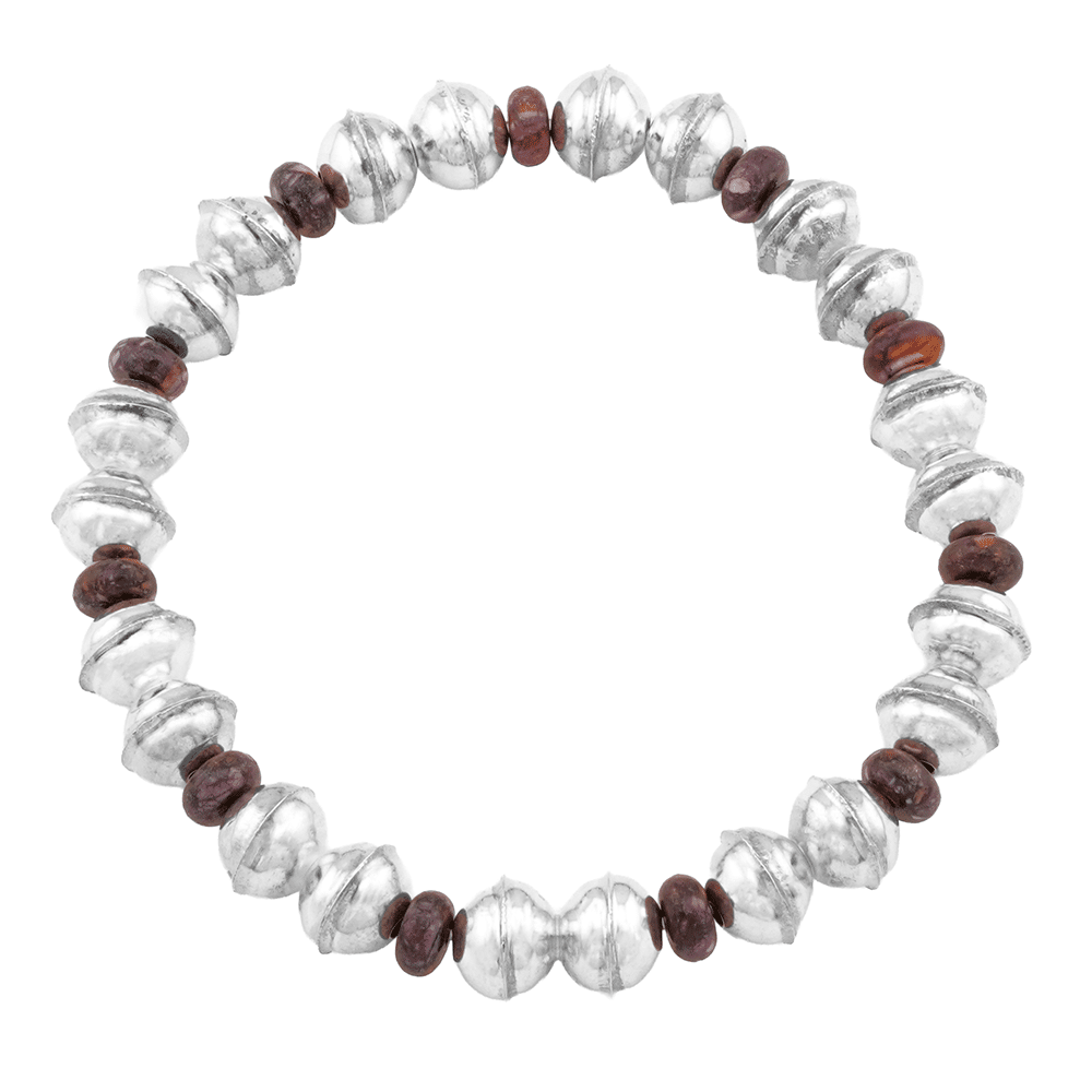 Silver Navajo Pearl Beads & Spiny Oyster Bracelet