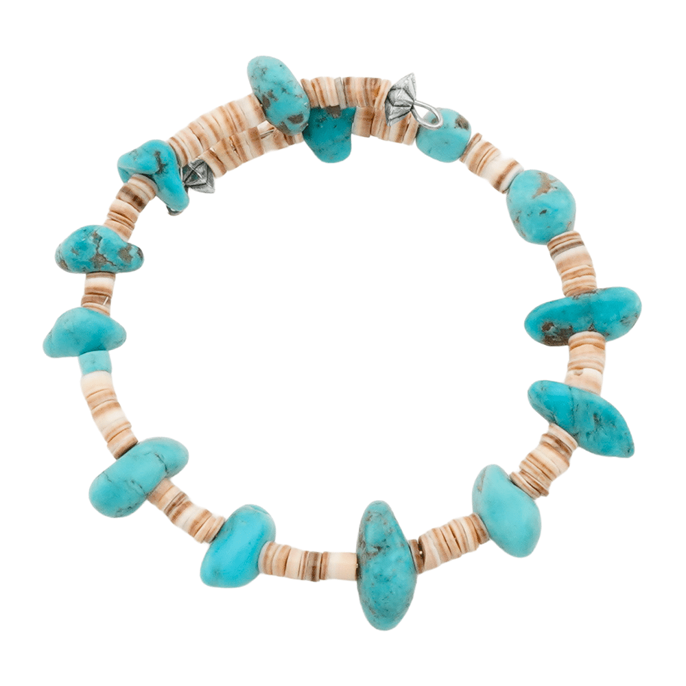 Turquoise Nugget & Heishi Memory Wire Bracelet