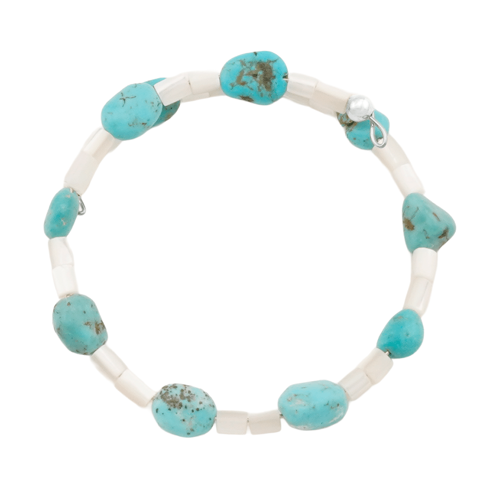 Turquoise Nugget & Heishi Memory Wire Bracelet - Image 2