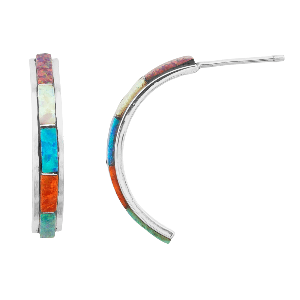 Multi Color Opal Hoop Earring