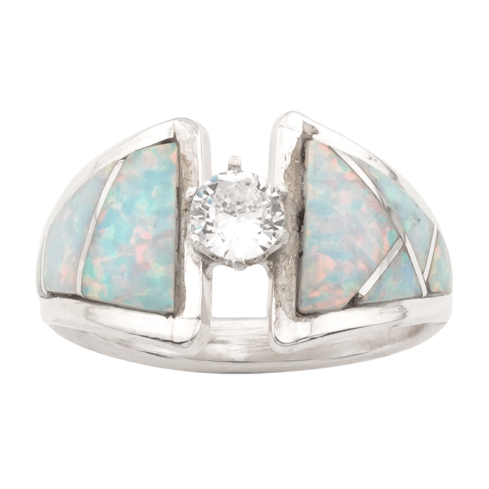 Opal Inlay Cubic Zirconia Women's Ring - Image 6