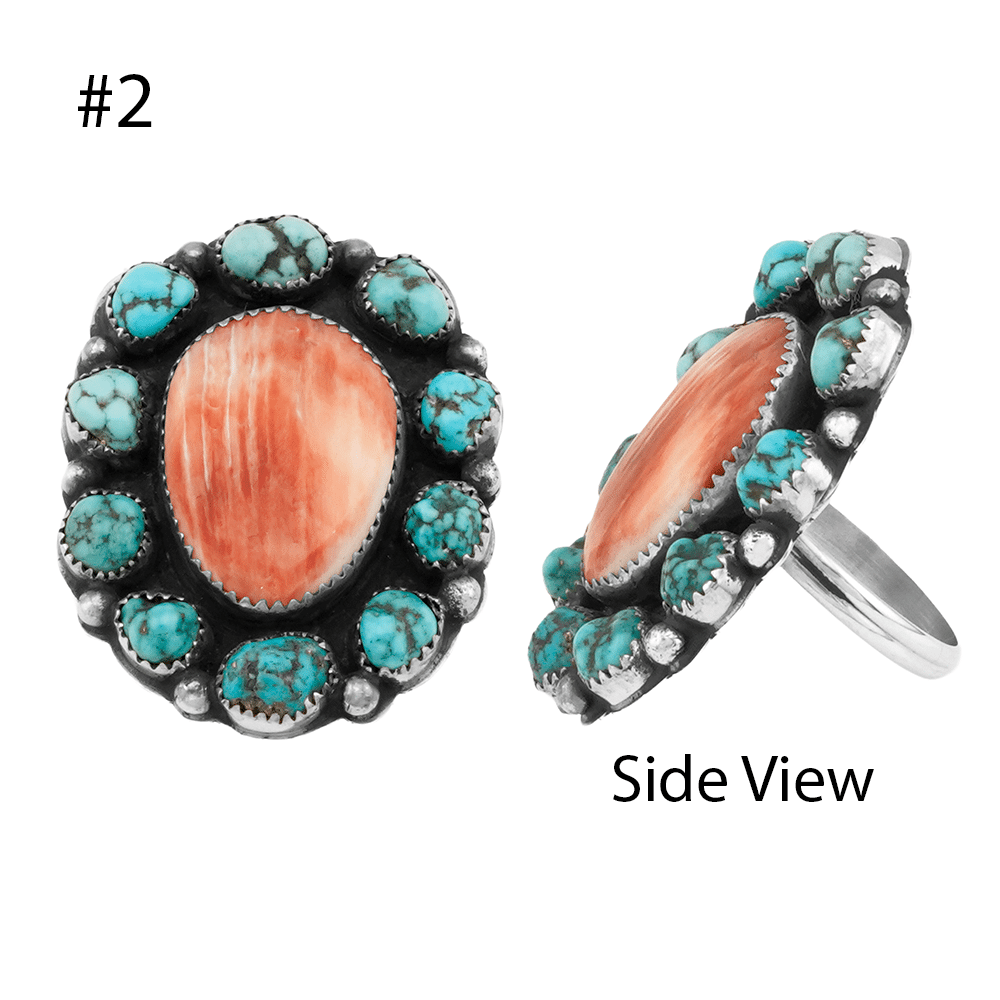 Spiny Oyster And Turquoise Cluster Rings - Image 2