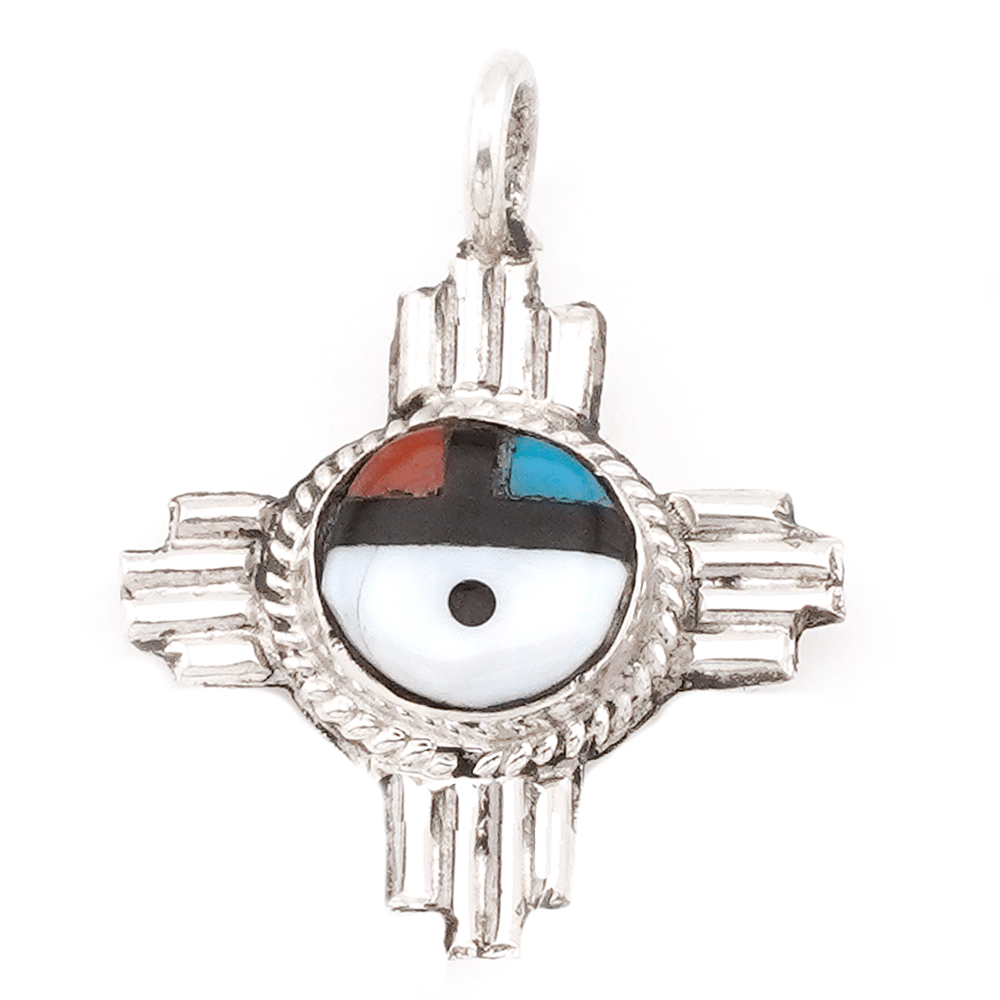Zuni Inlay Sunface Zia Pendant
